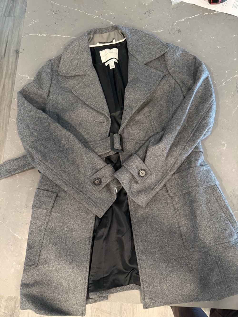 Banana Republic Gray Belted Wool-Blend Trench Coat